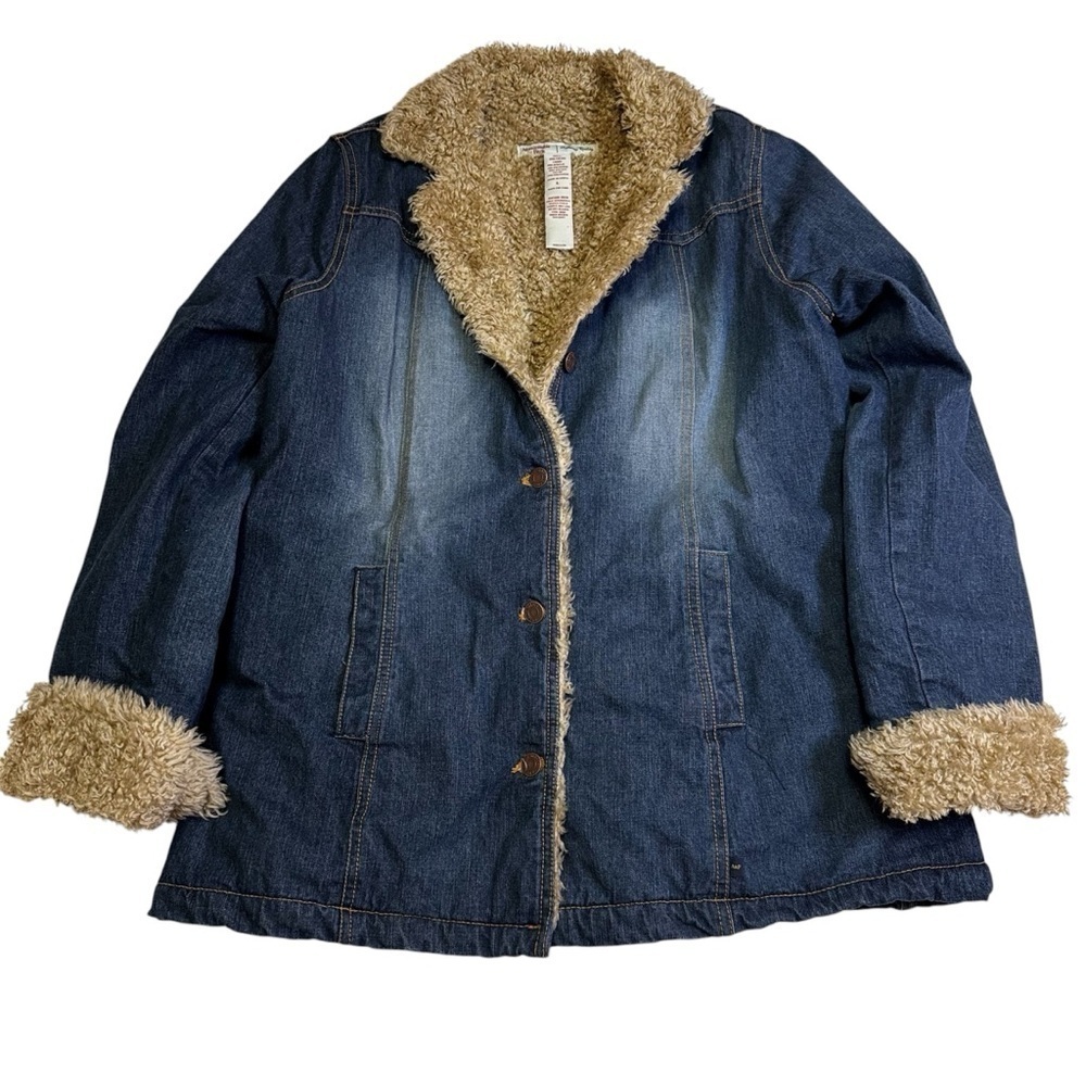 Abercrombie and Fitch Denim Barn Jacket Coat Size Large Sherpa Lined Pockets NEW - Picture 11 of 12